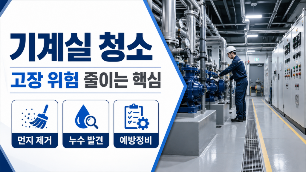 기계실 청소만 잘해도 설비 고장 예방·먼지 제거·안전점검이 달라지는 이유 1 기계실 청소로 설비 고장 예방을 점검하는 깨끗한 기계실 모습