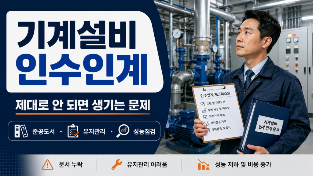 기계설비 인수인계, 준공도서·성능점검 놓치면 생기는 문제 7가지 8 기계설비 인수인계 부실로 인한 준공도서 누락과 성능점검 문제를 설명하는 현장 체크리스트 이미지