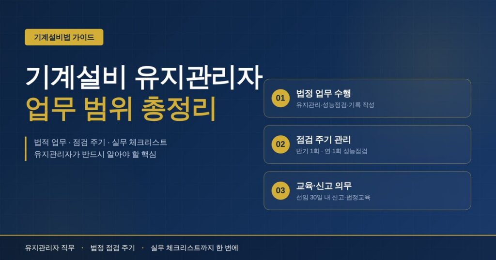 기계설비 유지관리자 업무 범위 총정리, 실무자가 반드시 알아야 할 7가지 핵심 1 기계설비 유지관리자 업무 범위 총정리 인포그래픽 - 기계설비법 기준