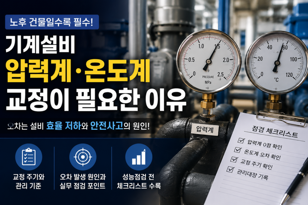 기계설비 압력계 온도계 교정, 노후 건물 기계설비 점검과 기계설비 성능점검에서 놓치면 손해 보는 이유 9 기계설비 압력계 온도계 교정이 필요한 노후 건물 기계실 점검 장면