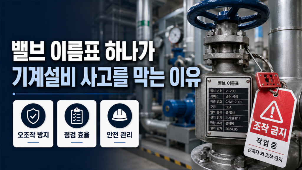 밸브 이름표가 기계설비 사고와 오조작 방지를 막는 이유: LOTO 절차 전 필수 체크 6 기계설비 사고 예방을 위한 밸브 이름표와 LOTO 태그가 부착된 산업 현장